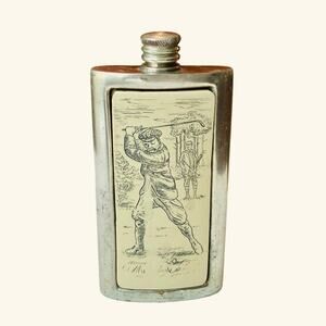 Vintage Pewter Golf Flask – Sheffield England Barware
